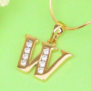 "Rose Gold Letter W Pendant with Crystals – Elegant Personalized Charm,XPPT1372